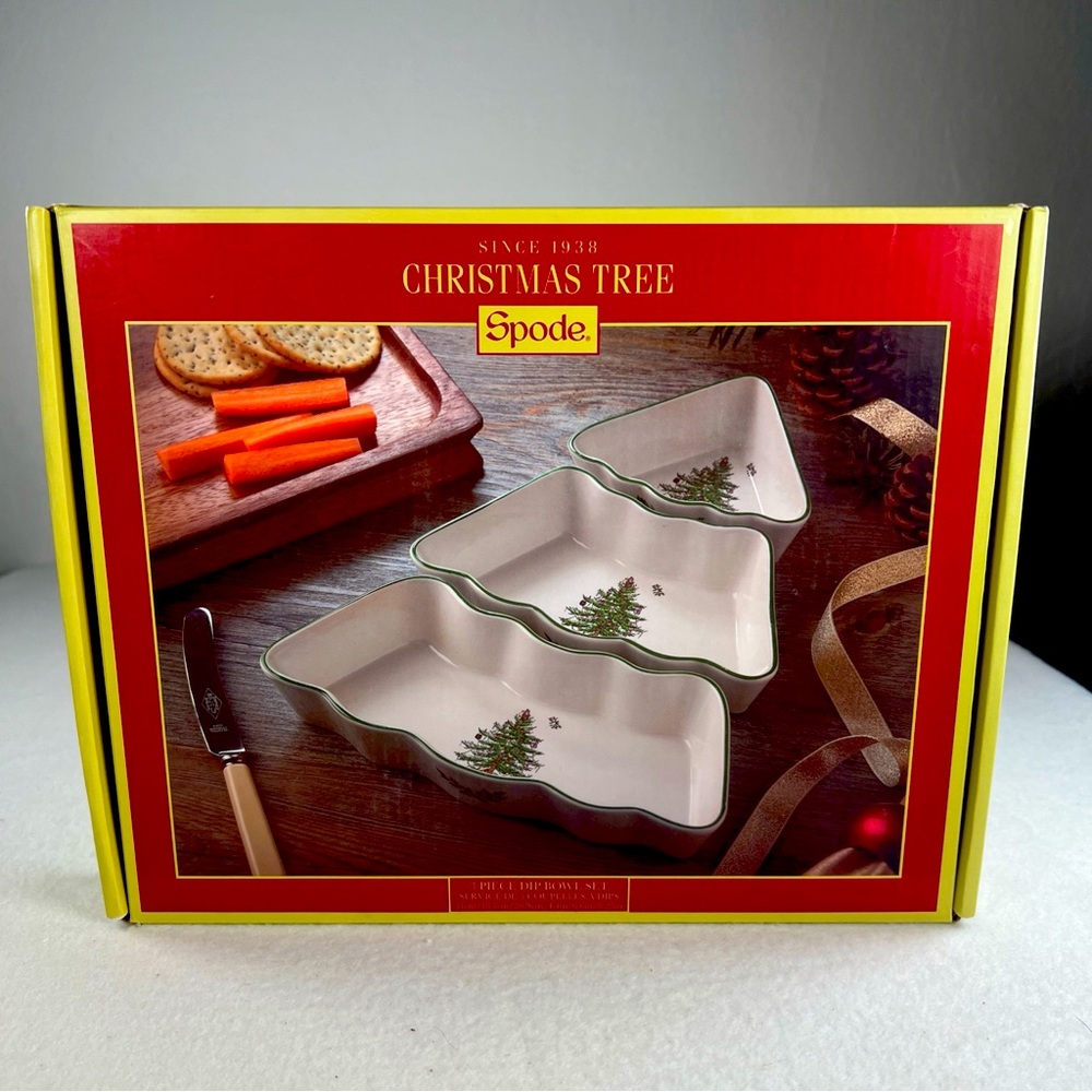 Spade Christmas Tree Dip Bowl Set 3 Piece Ceramic Dipping Bowls EUC